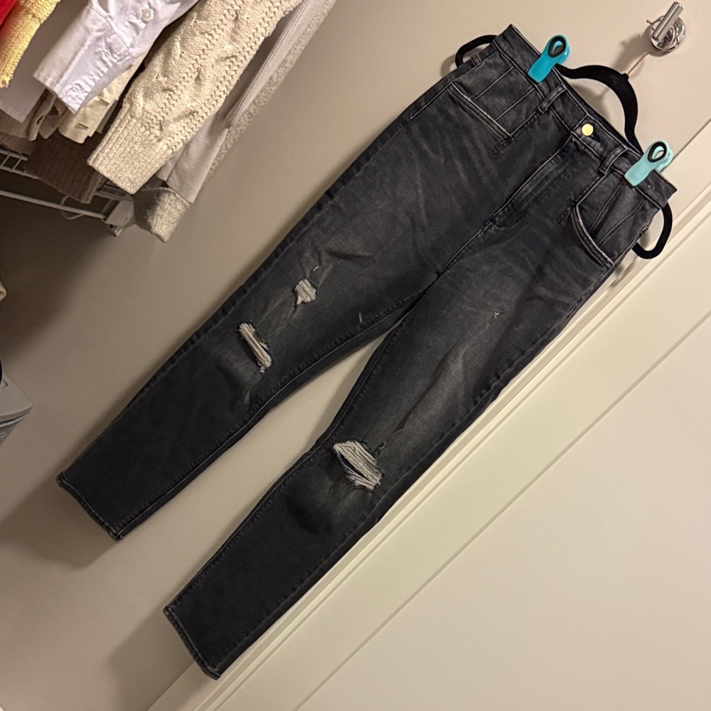 Favorite Daughter Black Straight Leg Distressed Jeans